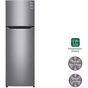 Réfrigérateur congélateur haut LG GT5525PS - 254L (198+56) - Froid ventilé - A++ - L 55,6cm x H 166,5cm - Silver - Fabrique glaçe