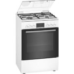 Cuisinière mixte – 3 foyers gaz et 1 électrique – Four multifonction full ecoclean – 66 L – A – L 60 cm – Blanc